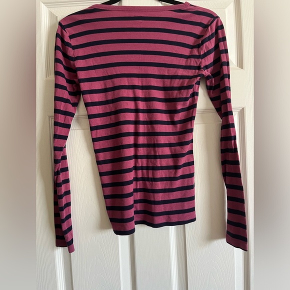 Pink and Navy blue striped long sleeve top - Picture 2 of 3
